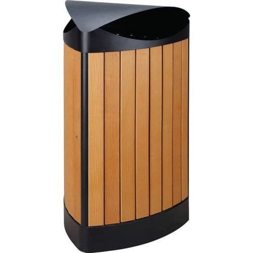 Háromszög alakú kültéri szemeteskosár, „wood look” kivitelben, 60 l - Vepabins