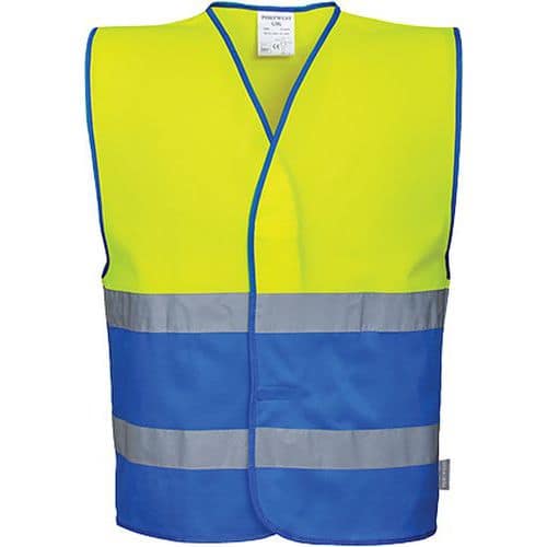 Hi-Vis kéttónusú mellény, kék/sárga