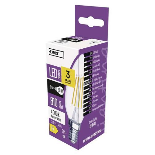 Filament gyertya LED izzó, foglalat: E14, 6 W