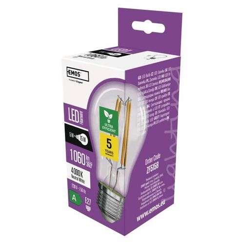 Filament A60 LED izzók, foglalat: E27, 5 W